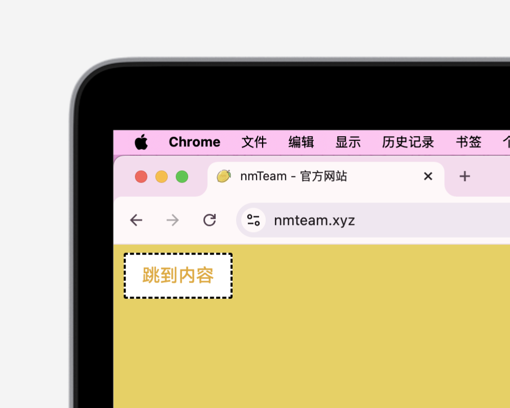 nmTeam 官方网站新增的“跳至内容”按钮帮助用户更快开始浏览。